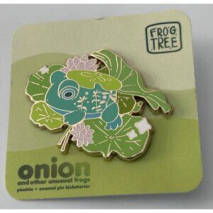 Frog Tree Onion Frog Enamel Pin Lily Pad Pond Flowers